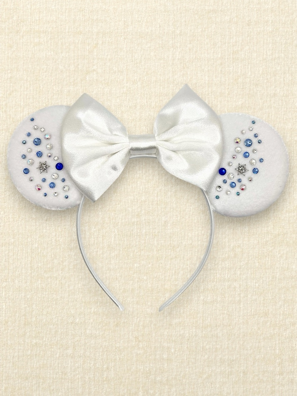 White Velvet Rhinestone Snowflake Minnie Ears | Disney-Inspired Winter Ears